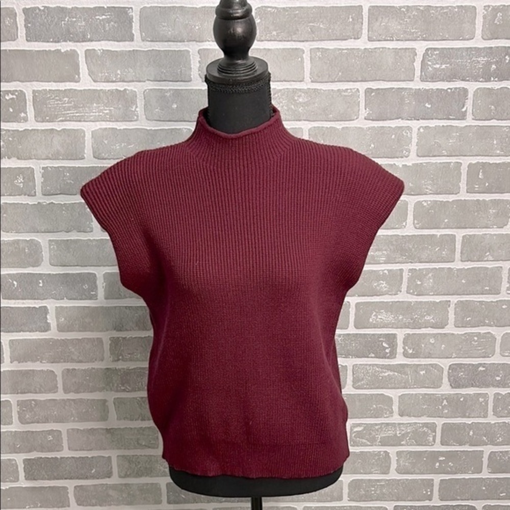 Vintage Burgundy Knit Sweater Cap Sleeve Shoulder Pads Medium 80s/90s Power Knit - Picture 2 of 11